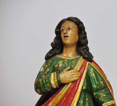 null Vierge et saint Jean de Calvaire en bois sculpté en ronde-bosse, polychromé...