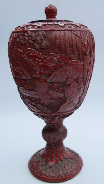 null CHINE - XIXe siècle

Pot couvert sur piédouche en laque rouge sur métal à décor...