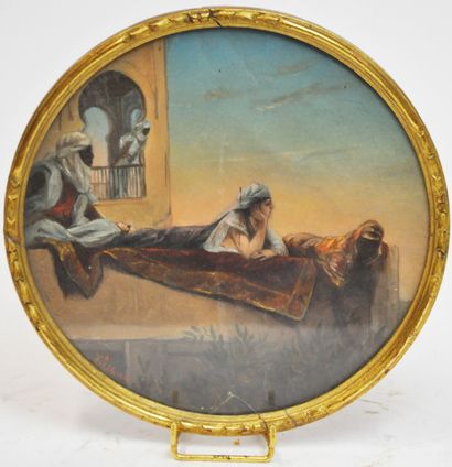 null Orientalist school of the XXth century 

Relaxation at sunset 

Oil on round...