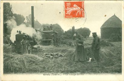 null 1 CARTE POSTALE AGRICULTURE: Sélection Seine et Marne. "Gretz - Le battage du...