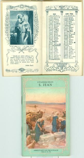 null RELIGION: Divers. "Almanach de 1936, Petit livret Evangile selon St Jean, 16-Images...
