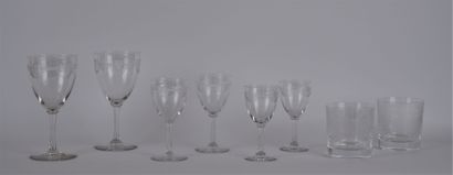 null Part of a glass service in crystal with engraved decoration of palmettes, garlands...