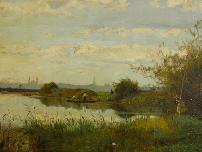 null Ecole flamande du XIXème siècle 

Pécheurs sur un lac

Huile sur toile portant...