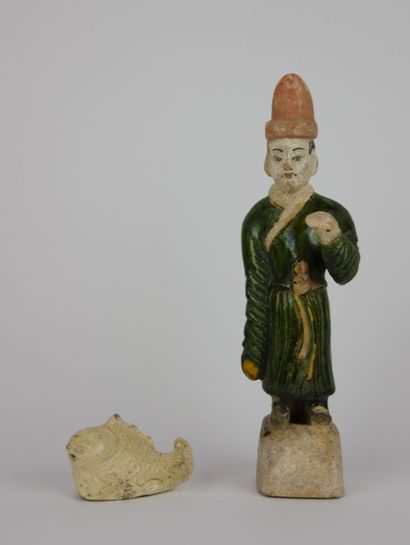null CHINE :

Statuette d'un personnage au chapeau en terre cuite partiellement vernissée...