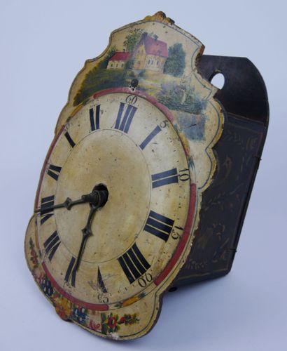 null Comtoise clock movement in painted wood with flowers and architecture decoration....