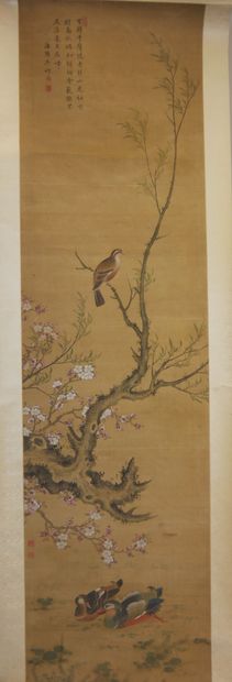 null CHINE - XIXe siècle

Encre et couleurs sur soie, représentant un couple de canards...