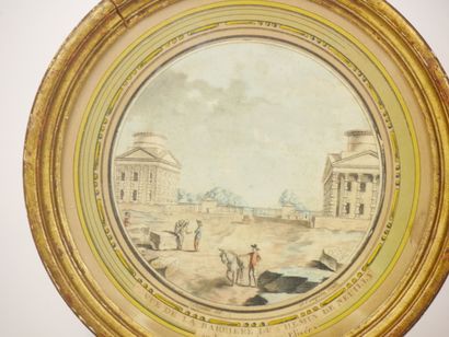 null Suite of four framed round color engravings representing buildings made by the...