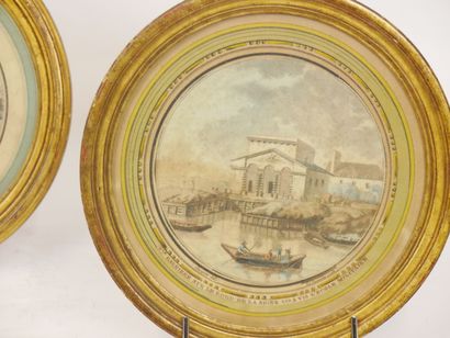null Suite of four framed round color engravings representing buildings made by the...