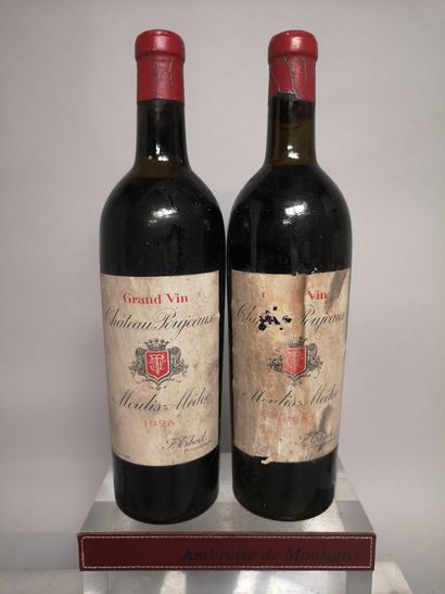 null 2 bouteille Château POUJEAUX - Moulis 1928 Etiquette légèrement tachée, une...