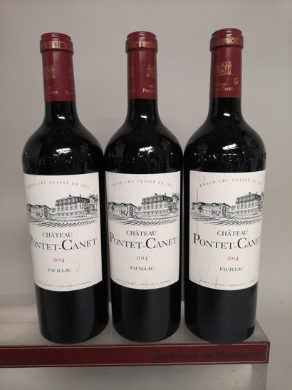 null 3 bouteilles Château PONTET CANET - 5e Gcc Pauillac 2014 Etiquettes légèrement...