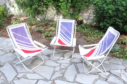 null DECKCHAIRS AIR FRANCE.

4 lounge chairs in printed canvas with printed Air France...