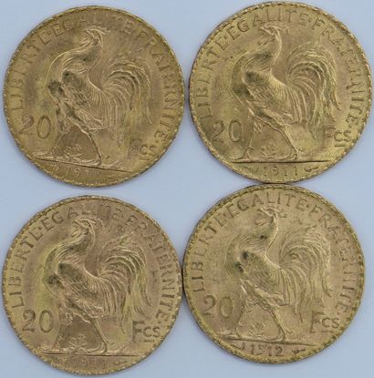 null 4 Monnaies 20 Francs OR au Coq.

1911 x 3 et 1912 x 1.

Poids : 25,82grs.



Estimation...