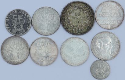 null 7 Monnaies Argent.

10 Francs Hercule 1965, 2 x 100 Francs Panthéon 1982 et...