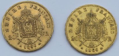 null 2 Monnaies 20 Francs OR. Napoléon III.

1866 A x 1 et 1866 BB x 1.

Poids :...