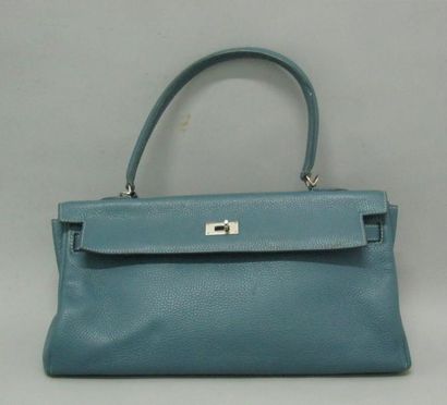 null Sac en cuir grené bleu pétrole, L 39 cm