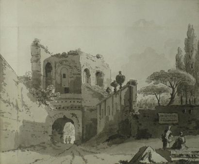 Gabriel BOUQUIER (Terrasson 1739-1810) Porte romaine devant l'aqueduc des Antonins....