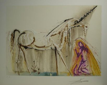 Salvador DALI (1904-1989) LA LICORNE. Planche 1 de la série des Chevaux Daliniens....