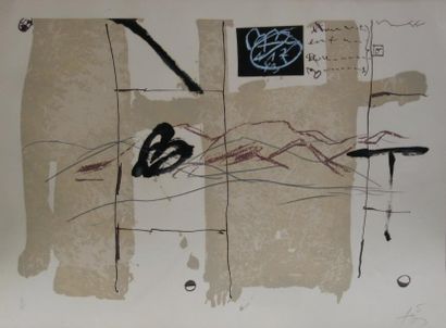 Antoni TAPIES (1923-2012) Gris et Coeur, vers 1985. Lithographie en couleurs numérotée...