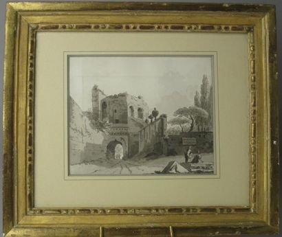 Gabriel BOUQUIER (Terrasson 1739-1810) Porte romaine devant l'aqueduc des Antonins....