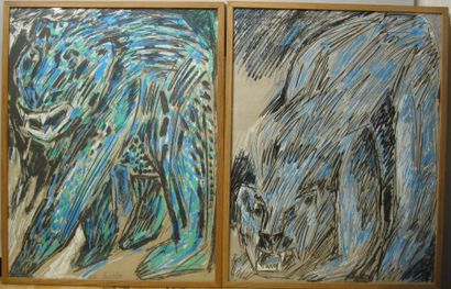 Christophe MEYER (né en 1958) Animaux. Deux estampes signées et numérotées. 64 x...