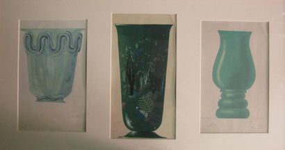 null Trois dessins de vases style Art Déco. 27 x 17 cm. 30 x 15,5 cm. 27 x 17 cm....
