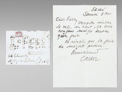 Alexander CALDER Lettre autographe signée " Calder " avec DESSIN, Saché 5 novembre...
