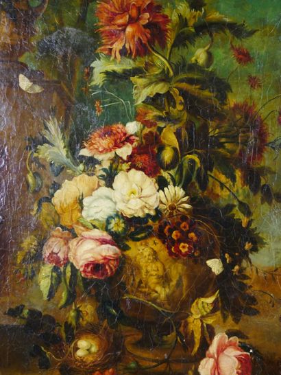 null École du XIXème dans le goût du XVIIème siècle 

Bouquet de fleurs dans un vase...