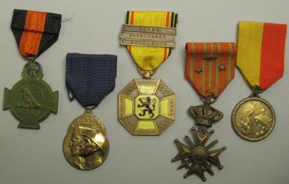 Belgique Lot: croix de guerre avec palme et 2 lions, médaille de Liège, croix de...