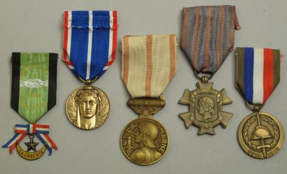 France Lot de 5 médailles de la guerre 1914-1918. L'UNC 60è anniversaire, Rhénanie-Ruhr-Tyrol,...