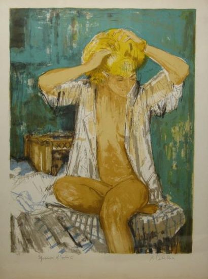 Pierre LETELLIER (Caen 1928 - Mondeville 2000) Femme assise. Lithographie signée...