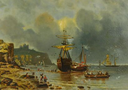 null 
French school of the 19th century 




Boats moored on the Normandy coast




Oil...
