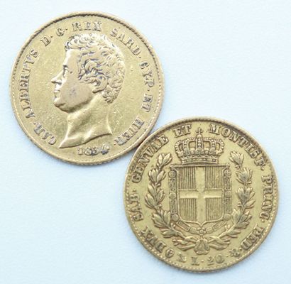 null Italie. Royaume de Sardaigne. 2 Monnaies OR.

20 Lires, Charles-Albert, 1834...