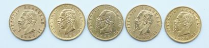 null Italie. 5 Monnaies OR. 

20 Lires, Victor Emmanuel II, 1863 (x 2), 1865, 1873...