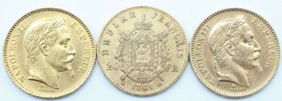 null France. 3 Monnaies OR.

20 Francs, Napoléon III, Tête Laurée, 1861 A, 1863 A...