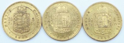 null Autriche-Habsbourg. 3 Monnaies OR.

8 Florins-20 Francs, Franz Joseph 1er, 1872,...