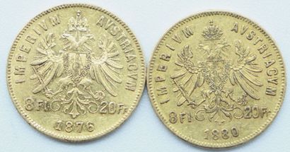 null Autriche-Habsbourg. 2 Monnaies OR.

8 Florins-20 Francs, Franz Joseph 1er, 1876...