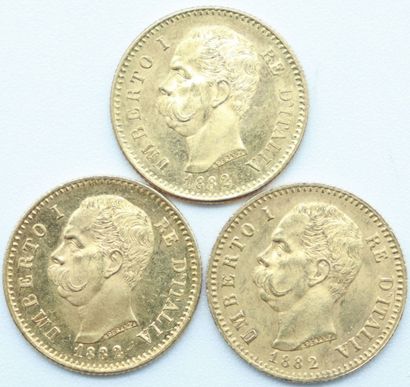 null Italie. 3 Monnaies OR.

20 Lires, Umberto 1er, 1882. Rome.

Poids : 19,34grs.



Estimation...