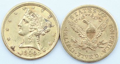 null Etats-Unis. 2 Monnaies OR.

5 Dollars, Liberty Head, 1900 et 1901.

Poids :...
