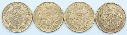 null Belgique. 4 Monnaies OR.

20 Francs, Léopold II, 1869, 1874 (x 2) et 1875. Bruxelles.

Poids...