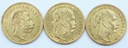 null Autriche-Habsbourg. 3 Monnaies OR.

8 Florins-20 Francs, Franz Joseph 1er, 1872,...