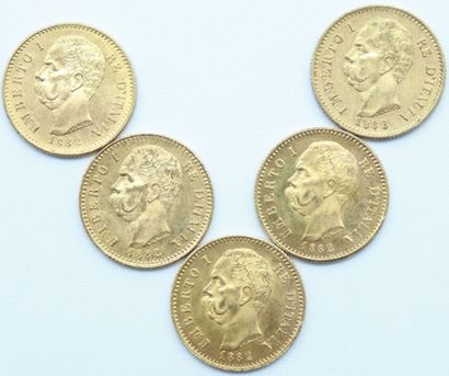 null Italie. 5 Monnaies OR.

20 Lires, Umberto 1er, 1882. Rome.

Poids : 32,19grs.



Estimation...