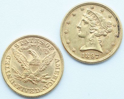 null Etats-Unis. 2 Monnaies OR.

5 Dollars, Liberty Head, 1895 et 1897.

Poids :...
