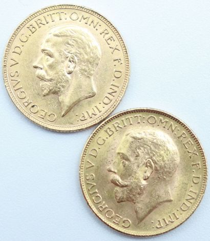 null Afrique du Sud. 2 Monnaies OR.

Souverains, George V, 1928 et 1931.

Poids :...
