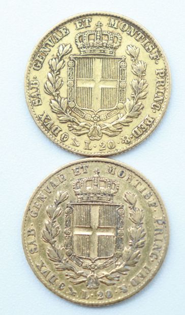 null Italie. Royaume de Sardaigne. 2 Monnaies OR.

20 Lires, Charles-Albert, 1834...