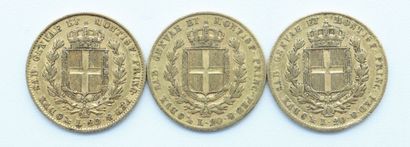 null Italie. Royaume de Sardaigne. 3 Monnaies OR.

20 Lires, Charles-Albert, 1834,...