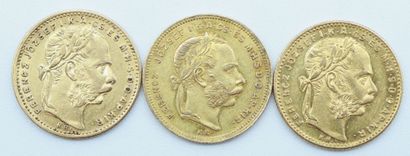 null Autriche-Habsbourg. 3 Monnaies OR.

8 Florins-20 Francs, Franz Joseph 1er, 1876,...