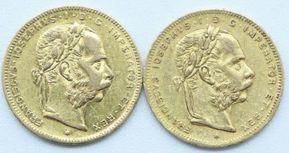 null Autriche-Habsbourg. 2 Monnaies OR.

8 Florins-20 Francs, Franz Joseph 1er, 1876...