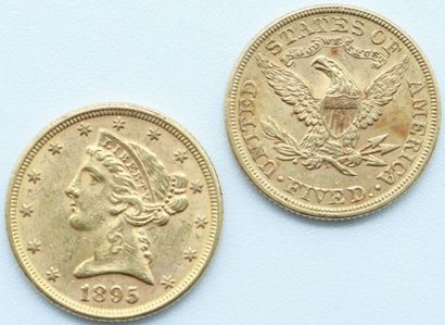 null Etats-Unis. 2 Monnaies OR.

5 Dollars, Liberty Head, 1895 et 1897.

Poids :...