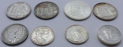 null Set of 8 Silver Coins in Francs.

4-Hercules: 5Frs-1873, 2 x 10Frs-1965, 50Frs-1974....