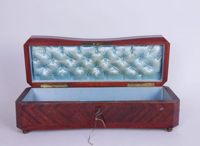 null Rectangular glove box in mahogany veneer with metal inlay decoration representing...